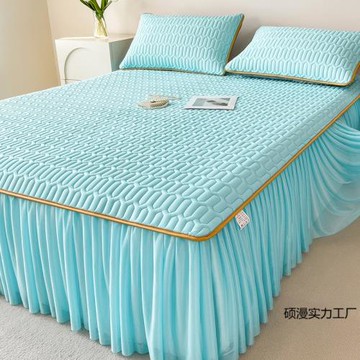夏季乳膠涼席床裙款套件3空調席冰絲軟席子可水洗單人床單夏涼墊
