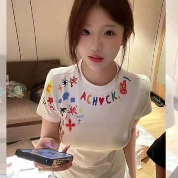 美式復古白色印花短袖T恤(預購)pn003086