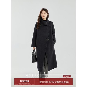 「摩造」黑色高級感立領毛呢外套女2025冬季新款雙面羊絨呢子大衣