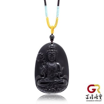 【正佳珠寶】黑曜石 法輪觀音菩薩吊墜 黑曜石吊墜｜可調式棉繩(法相莊嚴)