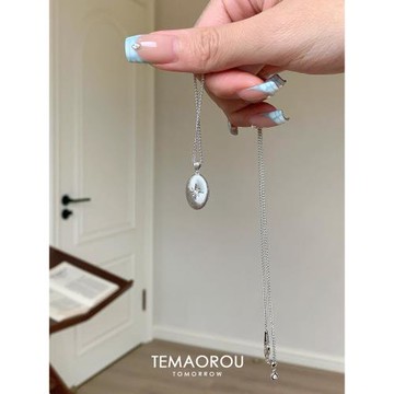 洗澡不掉色“八芒星咖啡豆”點鉆拉絲雙面吊墜項鏈女鎖骨鏈毛衣鏈