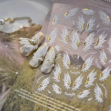 臺灣出貨🔥燙金天使黑白色翅膀美甲貼紙浮雕3d新款5d網紅 ins指甲貼紙裝飾品