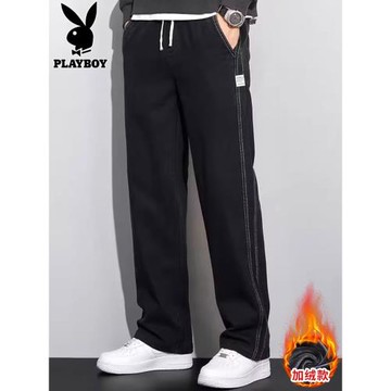 花花公子牛仔褲男士2026年春秋季新款寬松直筒褲加絨運動長褲子男