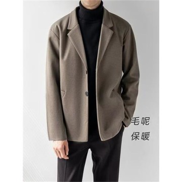 秋冬季毛呢西裝外套男士商務休閑呢子小西服上衣常規單西短款大衣