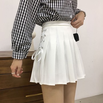 百褶裙女百搭年新款裙子春夏綁帶半身裙短裙學院風韓版a字裙