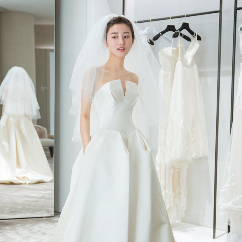 新娘頭紗簡約雙層插梳短款裸紗結婚婚紗配飾森系仙美