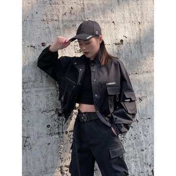 外套女短款春秋冬2025新款小個子百搭顯瘦黑色工裝夾克上衣ins潮