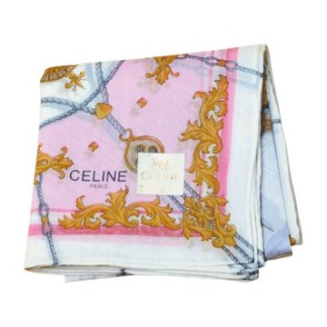 CELINE 典雅帆船航海圖騰華麗滾邊字母LOGO帕巾(粉白底/48CM)