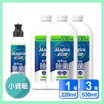 日本LION 小資4入組 速乾+ 抗菌系列洗碗精 (220ml x1＋530ml x3)