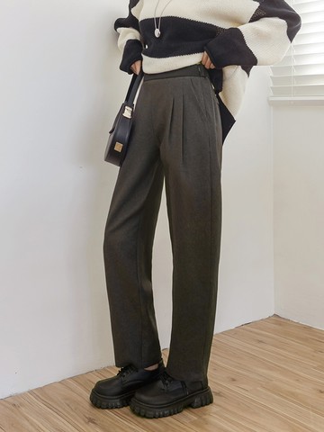 細緻素色後腰鬆緊打褶長褲