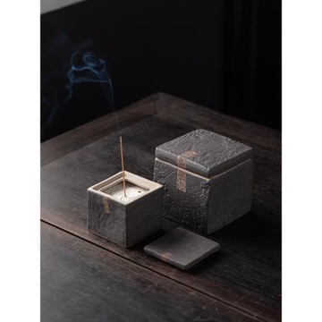 所謂盒物日式侘寂風香爐香座粗陶香插禪意方盒香薰爐沉香白檀香皿