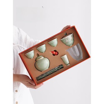 福祿萬代陶瓷功夫茶具套裝家用高檔鎏銀葫蘆蓋碗茶葉罐輕奢伴手禮