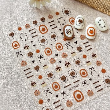 小熊蝴蝶結美甲貼紙 可愛甜點風指甲貼紙 奶茶風軟萌可愛系卡通小熊美甲裝飾貼 美甲diy材料 穿戴假素材
