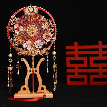 團扇新娘結婚秀禾扇子中式婚扇手工復古風婚禮喜扇diy材料包