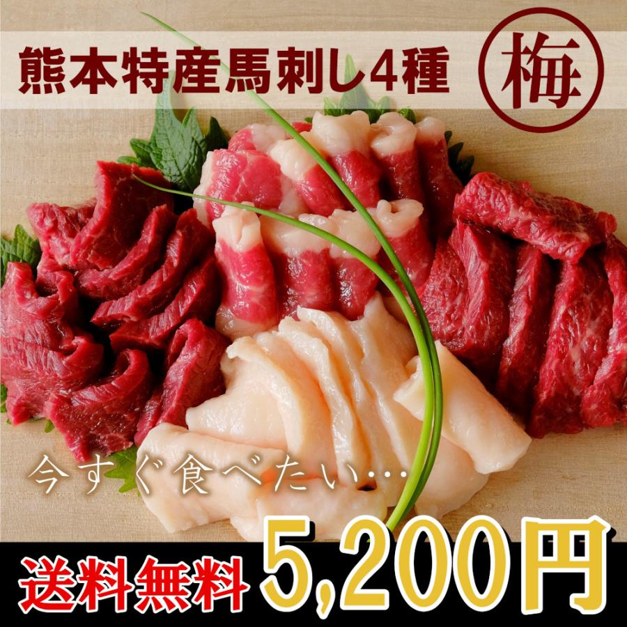 熊本 特産 馬刺し 馬肉 ４種 盛り合わせ 「梅」セット 400ｇ