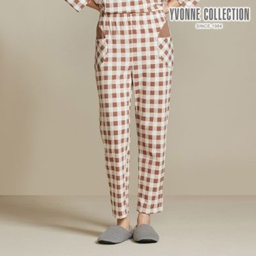 YVONNE 以旺傢飾格紋印花長褲-可可棕（M/L）