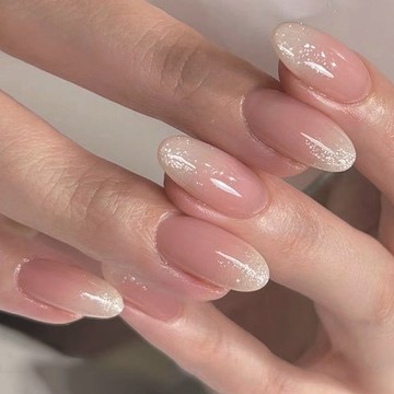 穿戴甲短款橢圓閃粉法式穿戴美甲成品批髮指甲片美甲穿戴甲批發