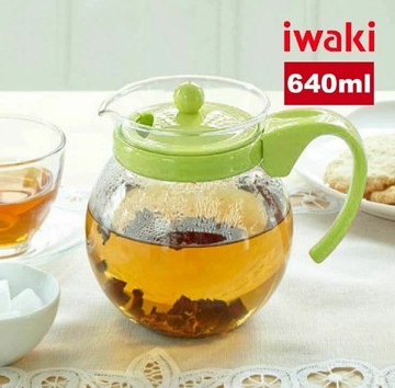 【iwaki】日本耐熱玻璃沖茶器/茶壺640ml(綠色)(原廠總代理)