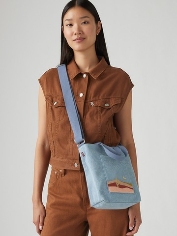 手提側背兩用迷你丹寧包 / 拉鍊開口 / 精工刺繡Logo 人氣新品