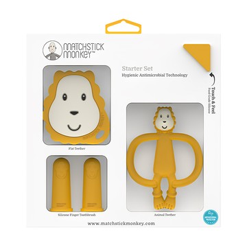 MATCHSTICK Monkey 咬咬猴 動物造型固齒器/手指牙刷禮盒組  獅子萊恩  1盒