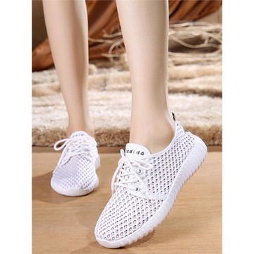 新品網鞋北京女士單布鞋透氣帆布運動鞋系帶廣場舞跑步防滑軟底