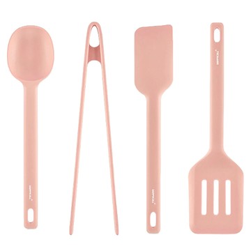 HAPPYCALL ViVA 原色矽膠配件組  鍋鏟29.8 x 8cm + 拌杓28 x 6.4cm + 刮刀28.8 x 5.5cm + 長夾29.4cm  粉色  4件  1組  鍋鏟 + 拌杓 + 刮刀 + 長夾  粉色  1組