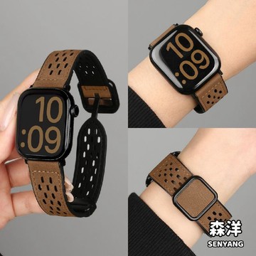 磁吸折疊扣 真皮錶帶 適用於 Apple Watch S11 10 9 8 7 6 SE 42/46MM 45/49MM
