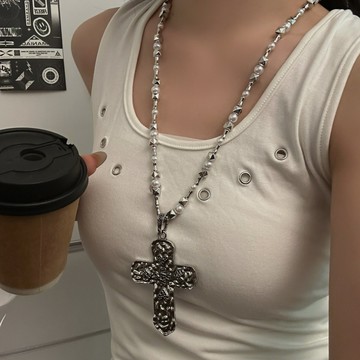 【台灣公司 可打統編】免運 朋克重工十字架吊墜項鏈嘻哈潮酷夸張設計長款鎖骨鏈跨境歐美項飾 可開發票 全館五折 工廠現貨直銷 新品特價 z9211