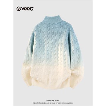 VUUG日系慵懶風麻花毛衣男士秋冬季新款漸變色保暖打底男生針織衫