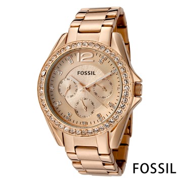 FOSSIL 浮華吸睛復古玫瑰金不鏽鋼腕錶(ES2811)-玫金x38mm