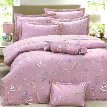 床罩組-雙人 / 精梳棉六件式 / 粉櫻沐葉 台灣製