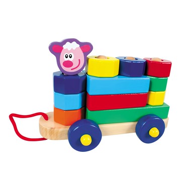 小羊咩咩積木組 木製積木車 創意堆疊與拖拉玩具  小羊咩咩  1組