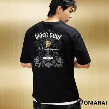 【新品爸氣優惠㊣限時價】黑標闇光日式元素落肩短TEE - BLUE WAY 鬼洗い