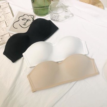 夏季無肩帶文胸無鋼圈內衣女大胸抹胸式薄款聚攏胸罩隱形硅膠防滑