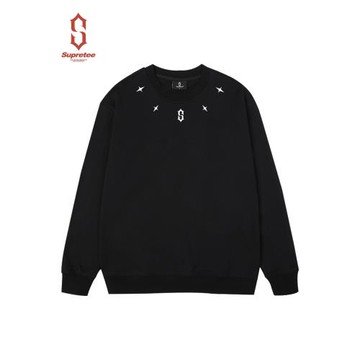 國潮原創四芒星印花圓領衛衣男大碼寬松美式休閑套頭外套男生衣服