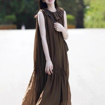 【巴黎精品】現貨+預購 洋裝連身長裙大尺碼長裙連衣裙A字裙休閒大碼女裝-無袖荷葉邊天絲寬鬆女裙子a1gq20