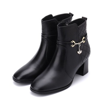 LUZZI 菱格鑽跟靴 黑 女鞋