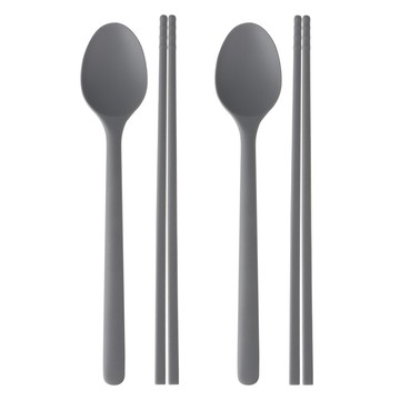 矽膠韓式湯匙筷子2人組  1套  灰色  湯匙 筷子