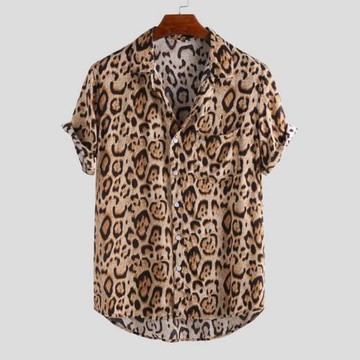 European and American fashion leopard print shirt 男豹紋襯衫