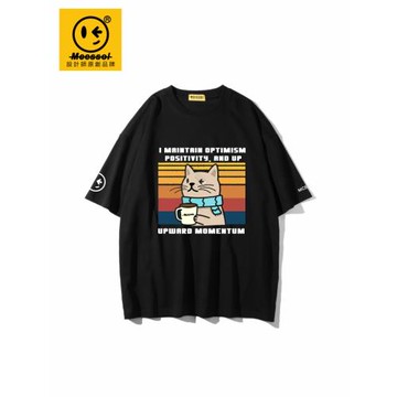 Mcessol設計師原創品牌杯子小貓印花短袖t恤男女同款寬松落肩圓領