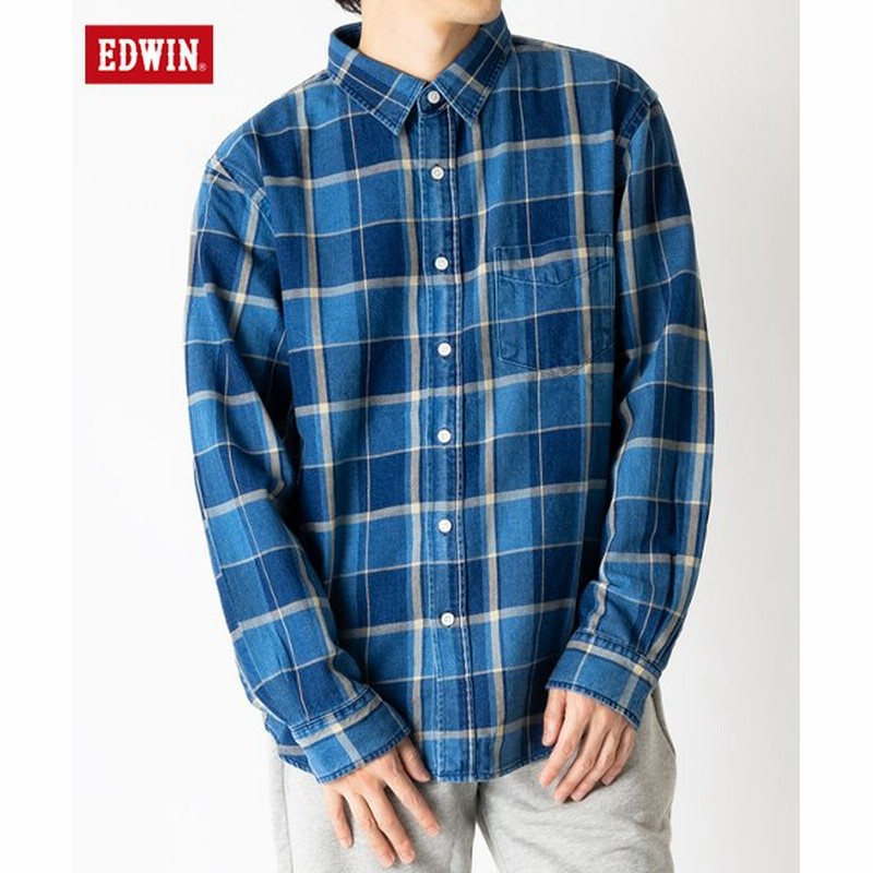 Amerikaya エドウィン チェック レギュラー 長袖シャツ メンズ ブルー ｍ Amerikaya 通販 Lineポイント最大get Lineショッピング
