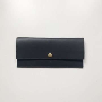 真皮長夾_超薄極簡4卡層_雙鈔票層(可放置零錢)_黑