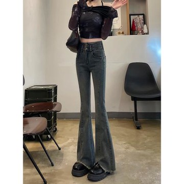 喇叭牛仔褲女2025年春季新款高腰顯瘦修身毛邊小個子微喇馬蹄褲潮