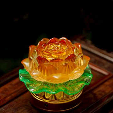 祈福供佛長明燈電池燈七彩led燈仿琉璃蓮花燈插電池雙用供燈