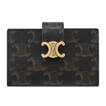 CELINE TRIOMPHE 金屬搭扣LOGO印花風琴卡片收納包.深咖