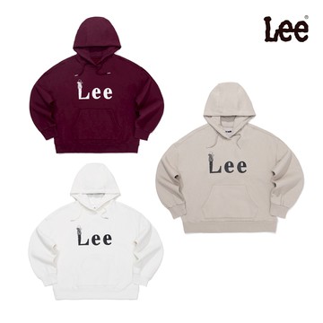 Lee 站LEELOGO內刷絨寬鬆帽T 女 白色 酒紅 卡其 LB511032