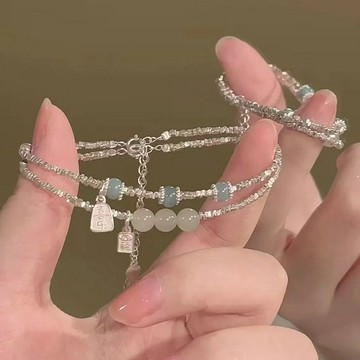 限時特賣🔥 S925純銀碎銀子玉髓手鏈女 ins手鏈飾品 新款手環 輕奢小衆複古串珠手串禮物 飾品女