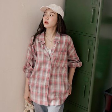 OB嚴選-復古配色格紋寬鬆襯衫上衣《AB20633-》