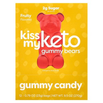 Kiss My Keto, 生酮小熊軟糖，水果味，12 袋，每袋 0.79 盎司（23 克）
