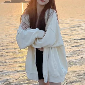 衛衣女春秋oversize連帽薄款外套中長款寬松大碼顯瘦慵懶開衫上衣